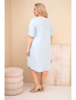 Dámské bavlněné šaty Plus Size s vázáním u výstřihu modré