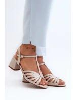 Lakýrované dámské sandály na podpatku Sergio Leone SK880 Béžové