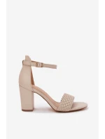 Dámské sandály na podpatku s pleteným páskem béžové Asdine