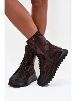 Kožené kotníkové boty na platformě s podšívkou Maciejka 06565-02 hnědozlaté