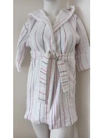 AKCE - Dívčí župan s kapucí 9114 0100 bílý s proužkem - Vestis