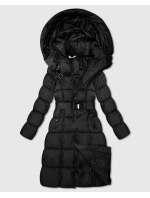 Černá dlouhá a hrubší zimní bunda s opaskem Minority (P3-6033-1)