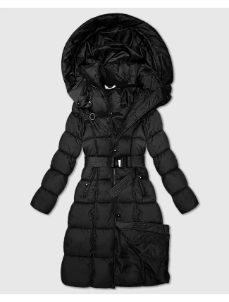 Černá dlouhá a hrubší zimní bunda s opaskem Minority (P3-6033-1)