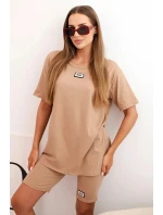 Dámský bavlněný komplet s krátkým rukávem a šortkami velbloud Dámský bavlněný komplet s krátkým rukávem a šortkami velbloud