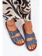 Dámské Pantofle Na Korek Platformě S Přezkami Tmavý Džínovina Vesina