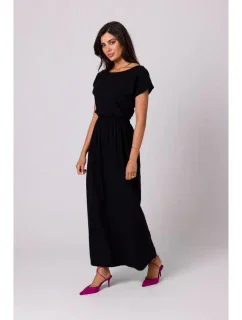 B264 Maxi šaty s elastickým pasem - černé