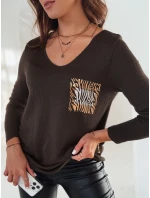 GLAMFOLD dámský oversize svetr s potiskem tmavě hnědý FashionStreet MY2342