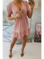 Šaty s vázaným výstřihem do V tmavě růžové