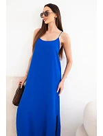 Dlouhé šaty bez ramínek chrpově modrá