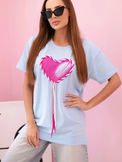 Dámské oversized bavlněné tričko srdcem a třásněmi modrá