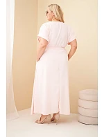 Dámské plus size šaty s řaseným pasem cukrově růžová Dámské plus size šaty s řaseným pasem cukrově růžová