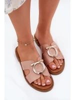 Dámské sandály na plochém podpatku s ozdobou Vinceza 17381 béžové Dámské sandály na plochém podpatku s ozdobou Vinceza 17381 béžové