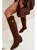 Kožené semišové kozačky cowboyové zateplené Zazoo 4224 čokoládové Kožené semišové kozačky cowboyové zateplené Zazoo 4224 čokoládové