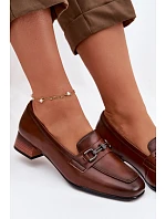 Kožené dámské polobotky na podpatku s ozdobou Vinceza 39978 hnědé