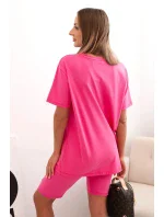 Dámský bavlněný komplet s krátkým rukávem a šortkami růžový