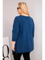 Dámská bavlněná blůza Plus Size s asymetrickým spodním lemem a výřezy modrá