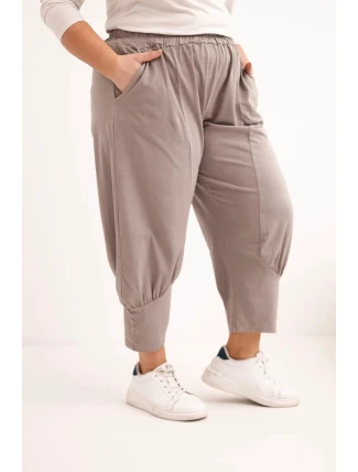 Dámské kalhoty Plus Size s nízkým sedem a gumou v pase fango