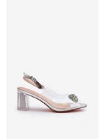 Průhledné sandály na podpatku s ozdobou stříbrné D&A MR38-454 Průhledné sandály na podpatku s ozdobou stříbrné D&A MR38-454