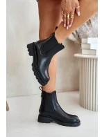 Kožené Botky Chelsea S Dekorativním Řetězem Zateplené D&A JC42-86 Černé