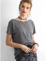 Tmavě šedé dámské tričko T-shirt basic s výstřihem vzadu Feel Good (4662-37P)