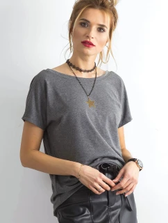 Tmavě šedé dámské tričko T-shirt basic s výstřihem vzadu Feel Good (4662-37P)