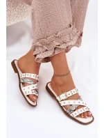 Ozdobené dámské sandály na plochém podpatku s pásky a sponou bílé Manitte Ozdobené dámské sandály na plochém podpatku s pásky a sponou bílé Manitte