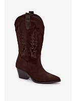 Dámské kozačky v stylu cowboy s podpatkem z eko semiše hnědé Jarissa Dámské kozačky v stylu cowboy s podpatkem z eko semiše hnědé Jarissa