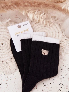 Dámské bavlněné ponožky s malým medvídkem – černé
