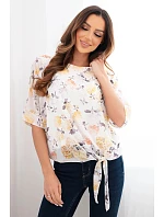 Dámská halenka s květinovým vzorem a vázáním dole žlutá