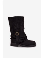 Dámské kozačky s obráceným horním lemem do poloviny lýtka s přezkou Černé Minelle Dámské kozačky s obráceným horním lemem do poloviny lýtka s přezkou Černé Minelle