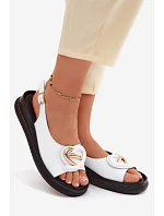 Kožené sandály na platformě s ozdobou S.Barski KV61-6047 Bílé