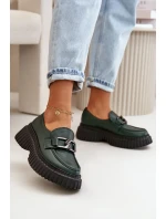 Zazoo Polobotky Mokasíny Dámské Z Přírodní Kůže Tmavě Zelené