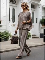 Dámská viskózová souprava se širokými kalhotami, béžová, FashionStreet AY1202