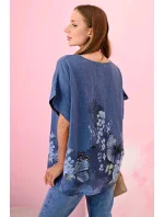 Dámská bavlněná košile s motýly a květinami džínovina