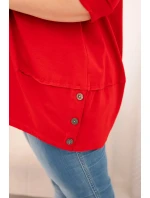 Dámská blůza Plus Size z bavlny s ozdobnými knoflíky a ohrnutými rukávy červená