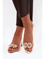 Průhledné sandály na nízkém podpatku s ozdobnými detaily D&A MR52-229 Zlaté