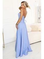 663-2 ELARA korzetové maxi šaty s rozparkem a zavazováním na zádech - modré 663-2 ELARA korzetové maxi šaty s rozparkem a zavazováním na zádech - modré