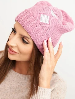 Dámská zimní čepice vlněná s cyrkoniemi a vzorem K455 světle fialová