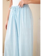 Dámské široké bavlněné kalhoty s gumkou v pase modré