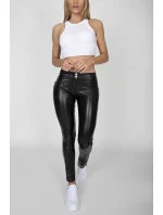 Dámské kalhoty Hugz Black Faux Leather Mid Waist - HUGZJEANS