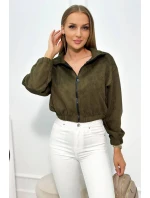 Semišová mikina na zip khaki