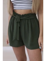 Viskózové šortky zavazované v pase tmavá khaki Viskózové šortky zavazované v pase tmavá khaki