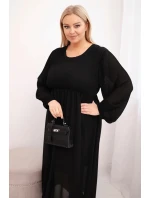 Dámská plisovaná suknička Plus Size z viskózy a s dlouhým rukávem černá