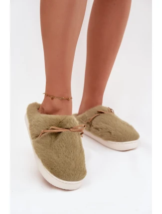 Kožešinové pantofle s mašličkou zelené Minella Kožešinové pantofle s mašličkou zelené Minella