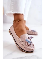 Dámské kožené mokasíny s třásněmi růžove Laressa