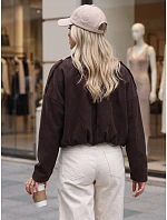 Dámská krátká čokoládová kordová bunda FashionStreet TY6018 Dámská krátká čokoládová kordová bunda FashionStreet TY6018
