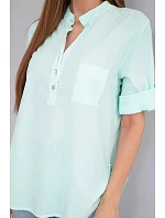Dámská bavlněná košilová halenka s krátkým rukávem a kapsičkou mátová Dámská bavlněná košilová halenka s krátkým rukávem a kapsičkou mátová