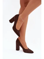 Dámské semišové lodičky na podpatku Sergio Leone – čokoládové