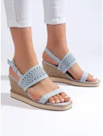 Designové modré  sandály dámské na klínku