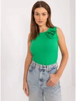 Zelený žebrovaný top s kulatým výstřihem (17733)